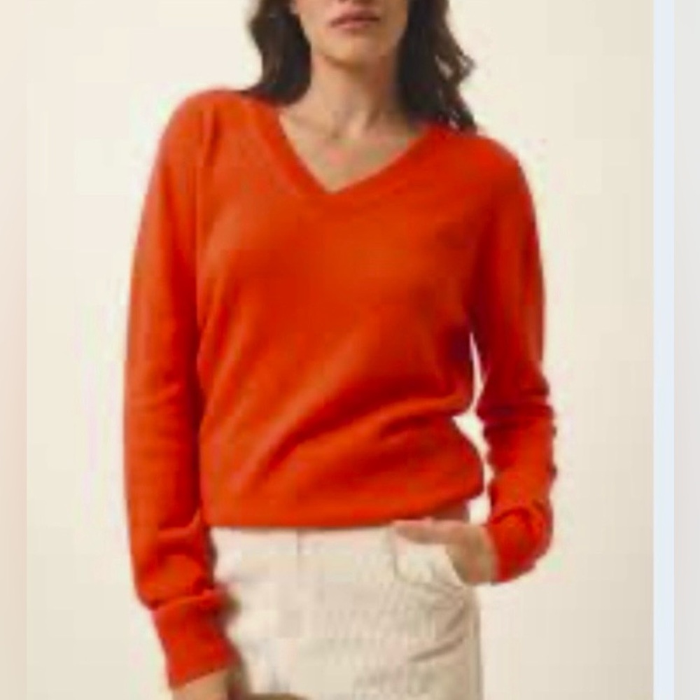 Kinross Easy Vee Cotton Cashmere Sweater l Small l Burnt Orange
